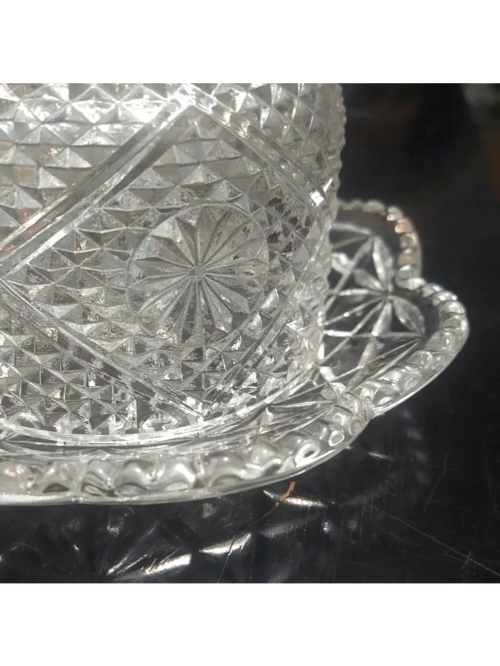 Glass Covered Butter Dish  Raised Diamond Cut Starburst Avon By Fostoria Vintage
